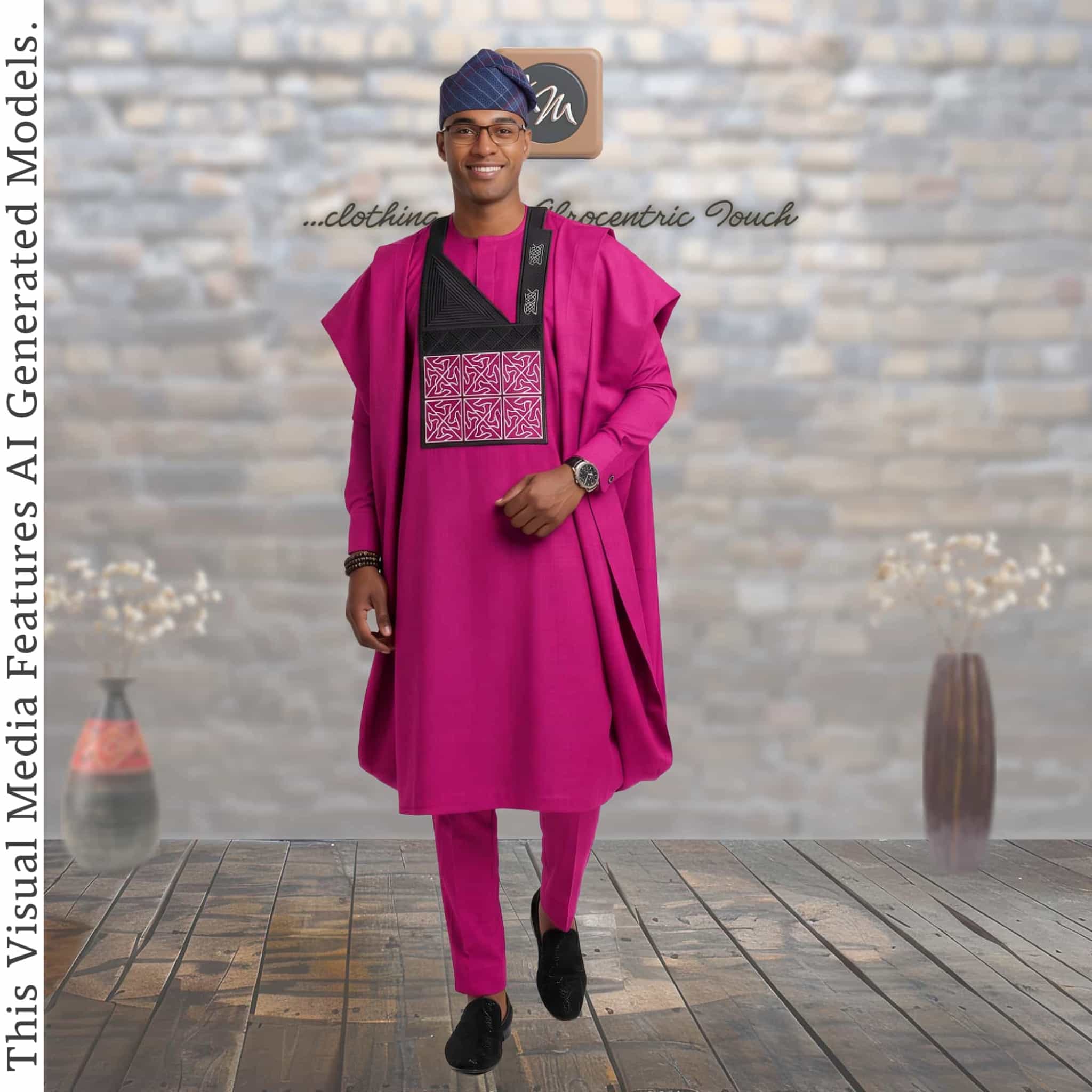Charcoal Gray Embroidered Agbada, Nigerian African Wedding Attire, Three Piece Robe
