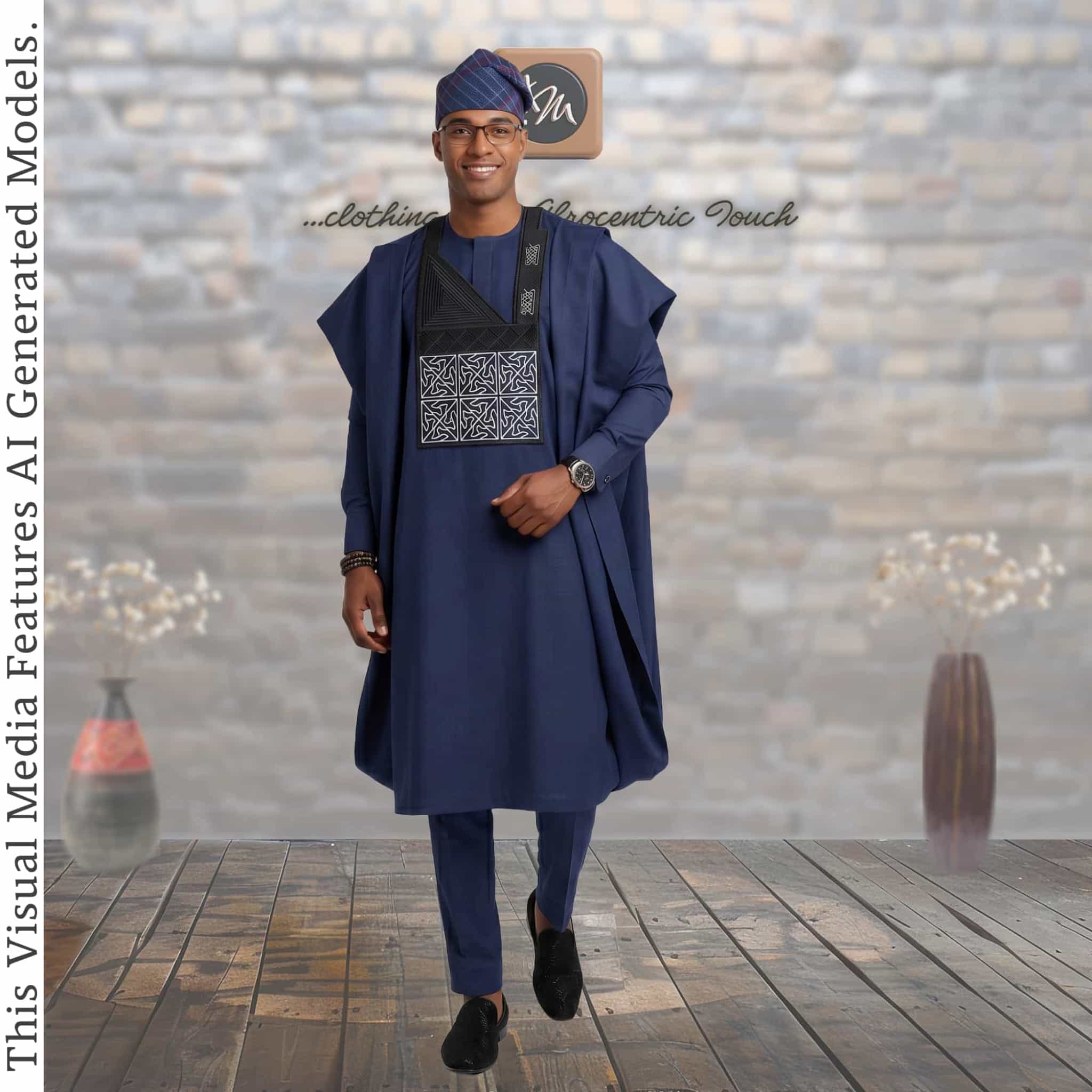 Charcoal Gray Embroidered Agbada, Nigerian African Wedding Attire, Three Piece Robe