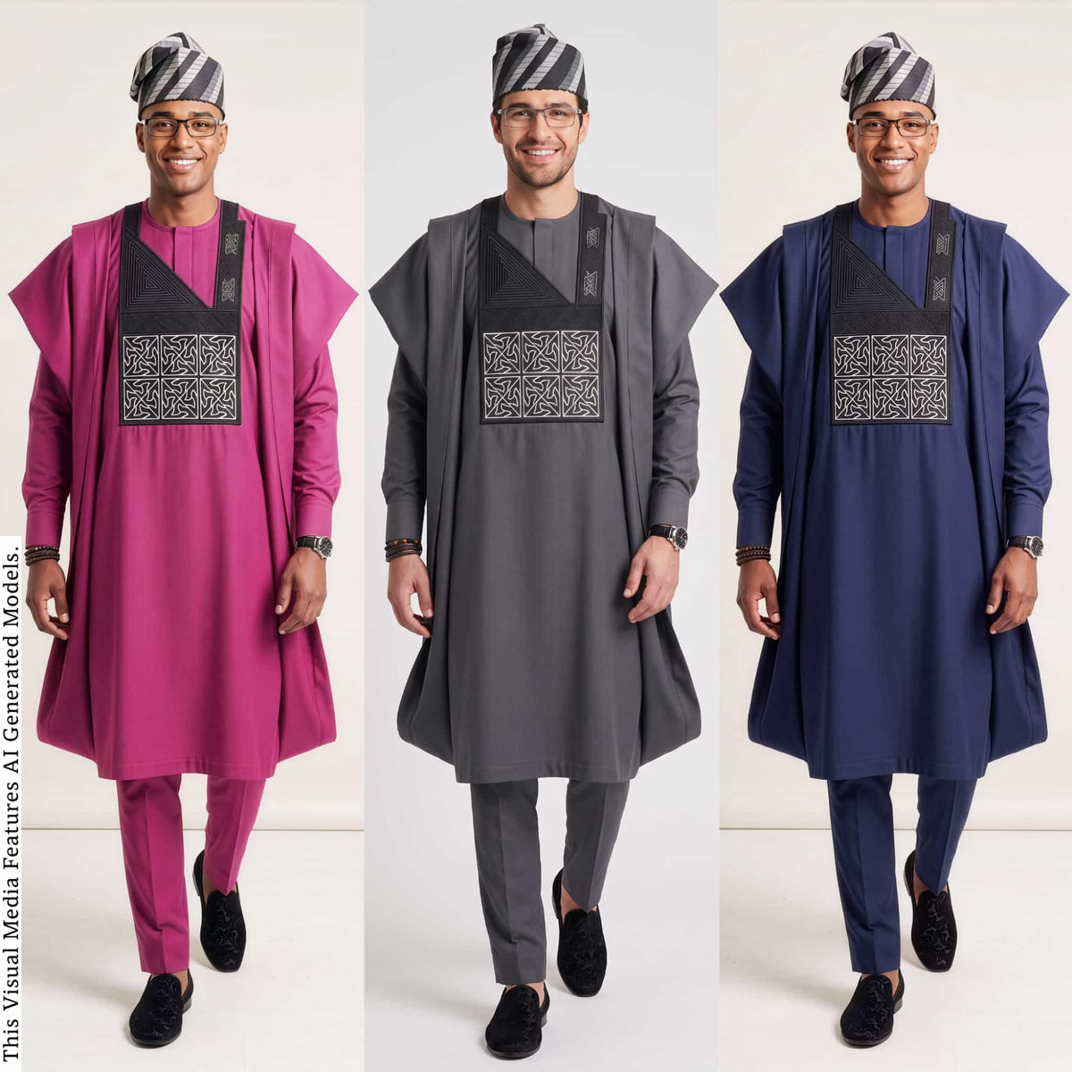 Charcoal Gray Embroidered Agbada, Nigerian African Wedding Attire