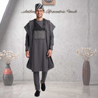 Charcoal Gray Embroidered Agbada, Nigerian African Wedding Attire