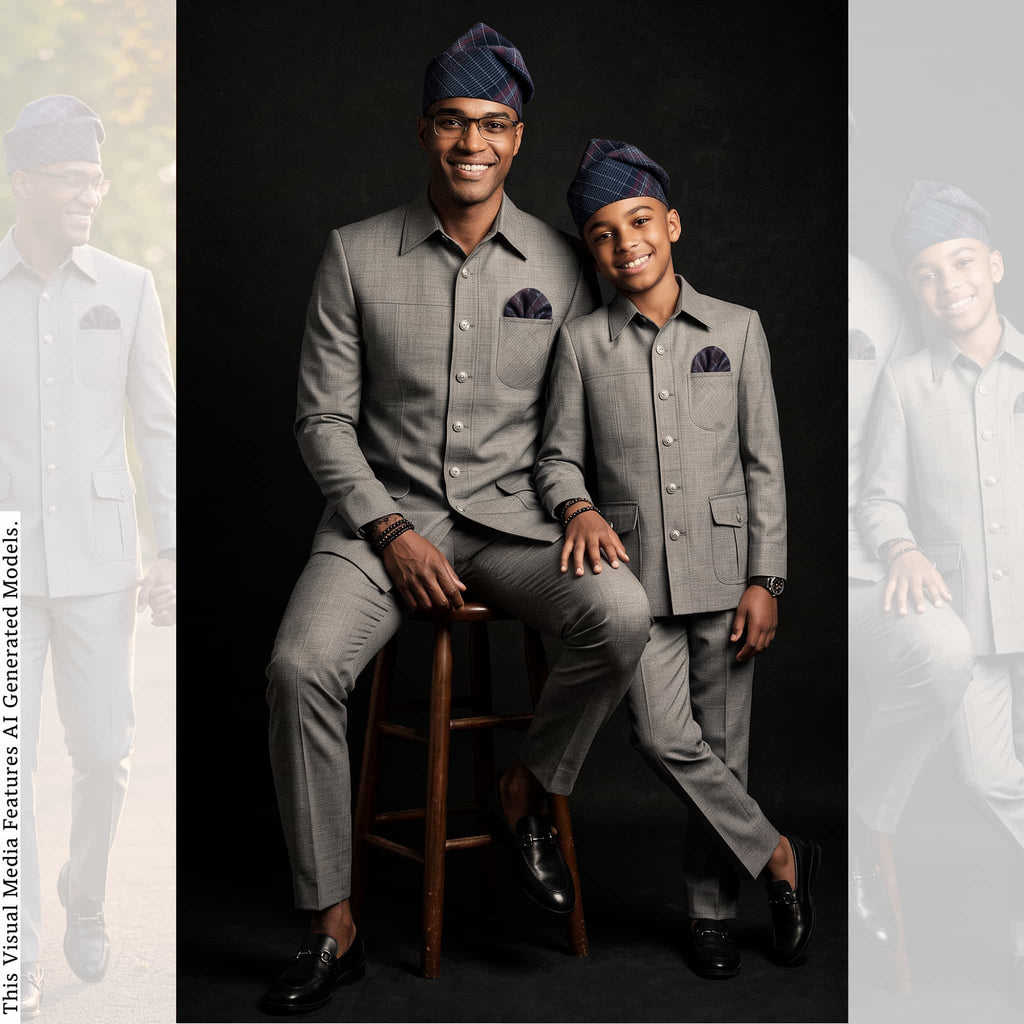 Father Son Matching Safari Suit, African Heritage Print, Wedding Outfit, Custom Tailored