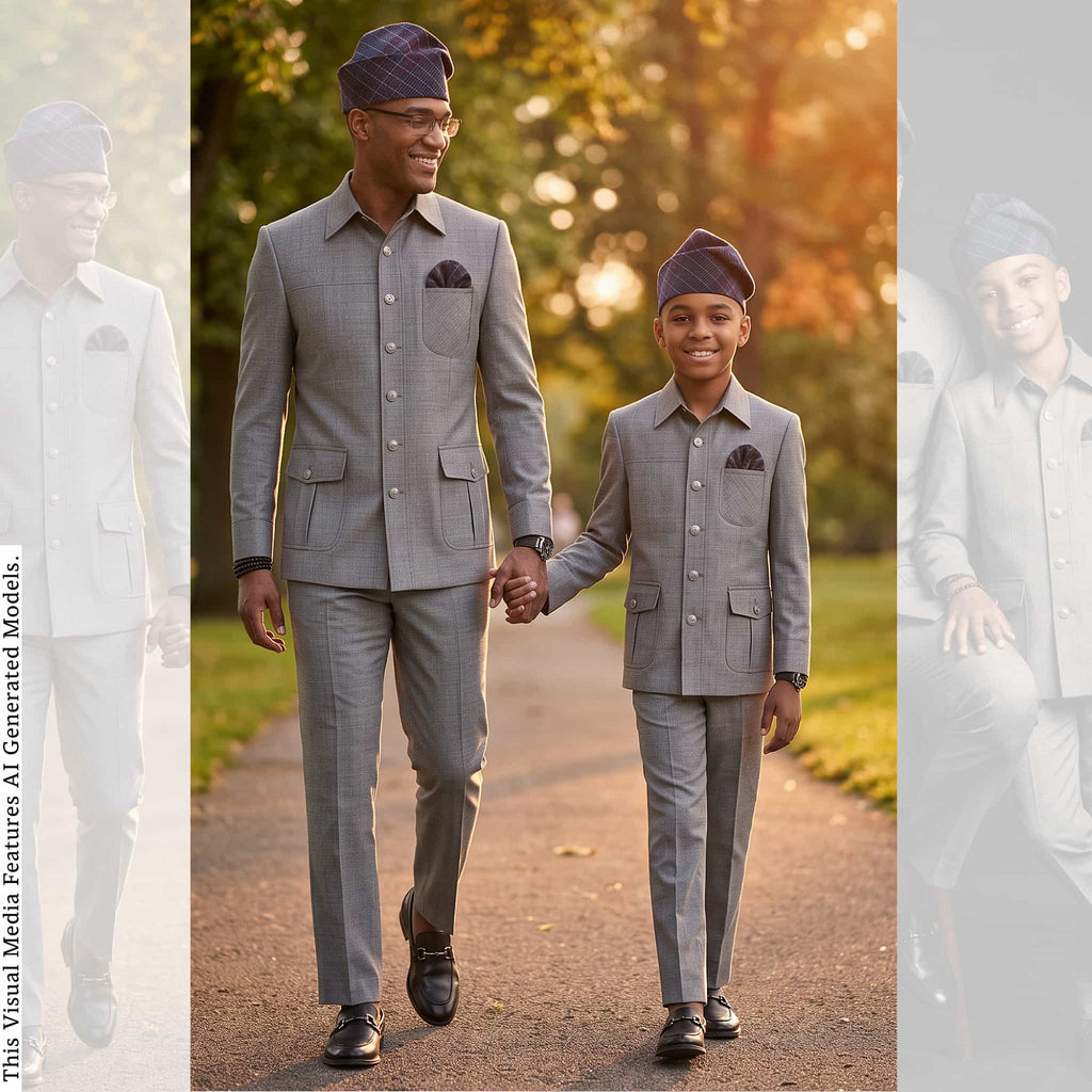 Father Son Matching Safari Suit, African Heritage Print, Wedding Outfit, Custom Tailored