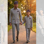 Father Son Matching Safari Suit, African Heritage Print, Wedding Outfit, Custom Tailored