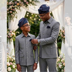 Father Son Matching Safari Suit, African Heritage Print, Wedding Outfit, Custom Tailored