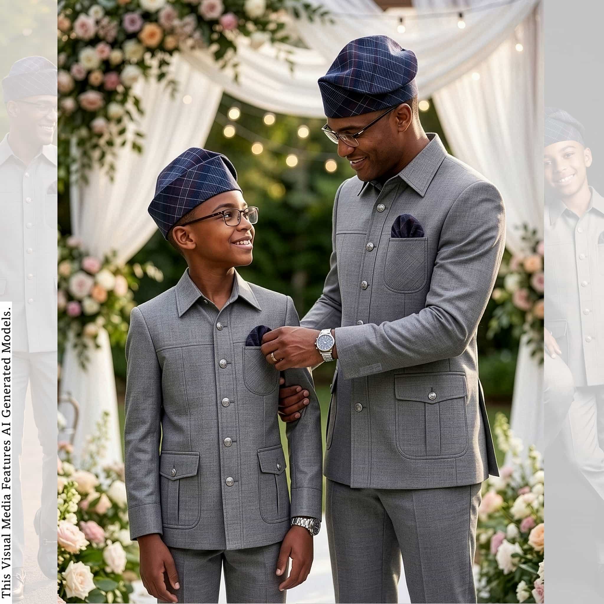 Father Son Matching Safari Suit, African Heritage Print, Wedding Outfit, Custom Tailored