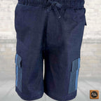 Men's African Patchwork Cargo Shorts, Indigo Denim Aso Oke Tribal Bottoms, Festival Pants