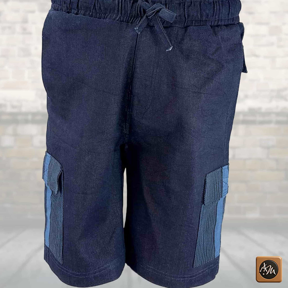 Men's African Patchwork Cargo Shorts, Indigo Denim Aso Oke Tribal Bottoms, Festival Pants