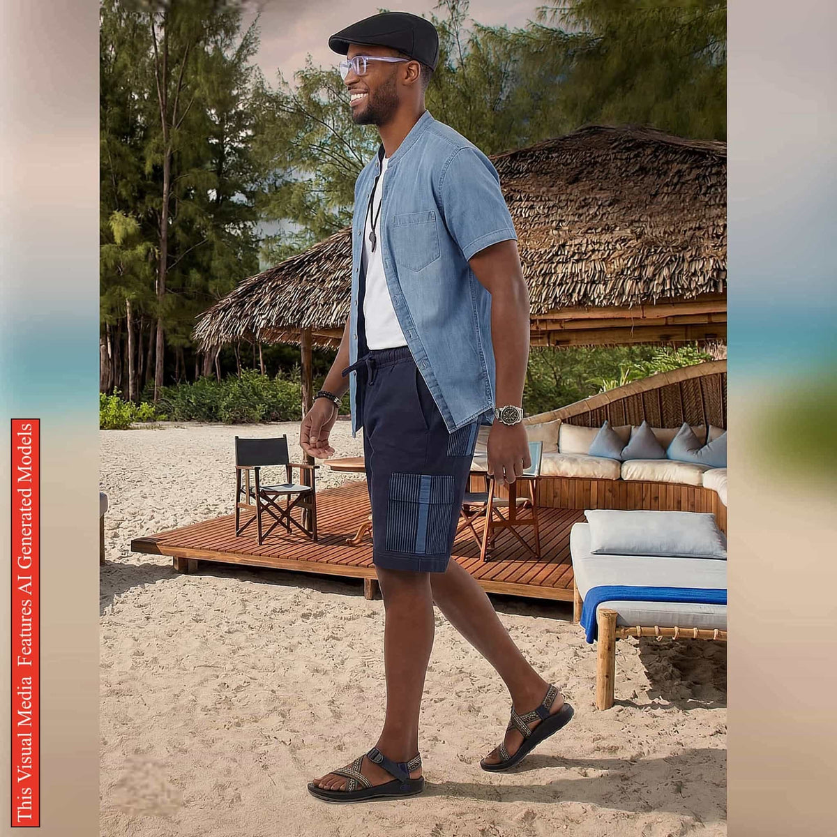 Men's African Patchwork Cargo Shorts, Indigo Denim Aso Oke Tribal Bottoms, Festival Pants