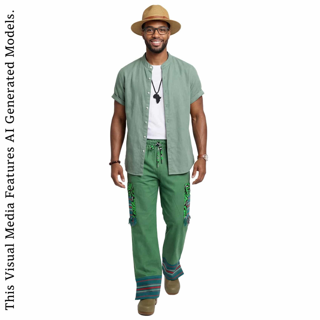Ankara Cargo Men Pants, Ethnic Relaxed Wide Leg Trousers, African Striped Patchwork Bottoms