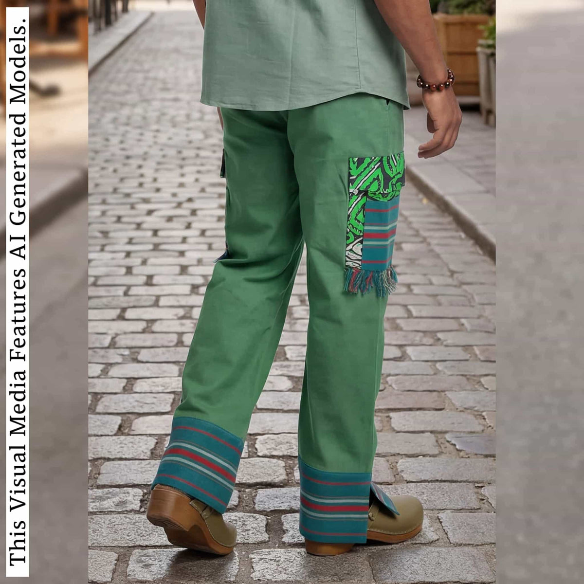 Ankara Cargo Men Pants, Ethnic Relaxed Wide Leg Trousers, African Striped Patchwork Bottoms