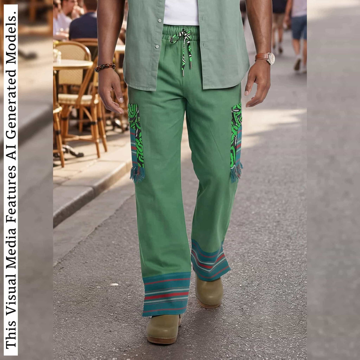Ankara Cargo Men Pants, Ethnic Relaxed Wide Leg Trousers, African Striped Patchwork Bottoms