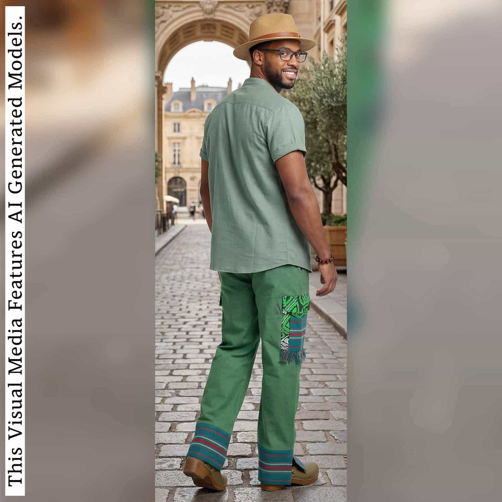 Ankara Cargo Men Pants, Ethnic Relaxed Wide Leg Trousers, African Striped Patchwork Bottoms