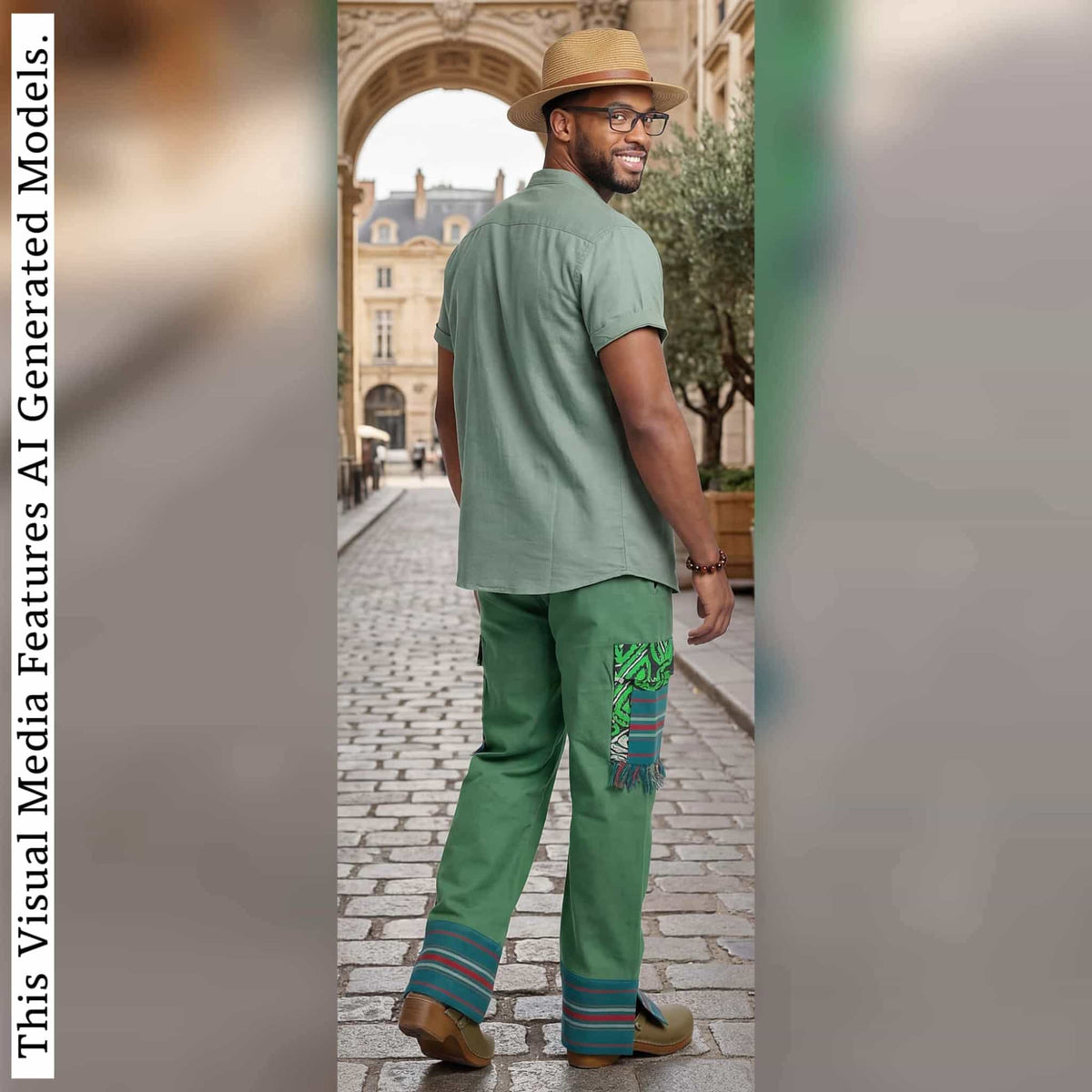 Ankara Cargo Men Pants, Ethnic Relaxed Wide Leg Trousers, African Striped Patchwork Bottoms