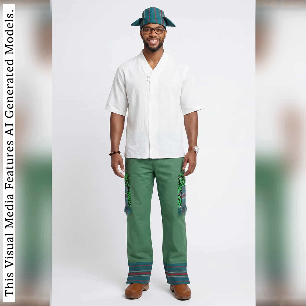 Ankara Cargo Men Pants, Ethnic Relaxed Wide Leg Trousers, African Striped Patchwork Bottoms