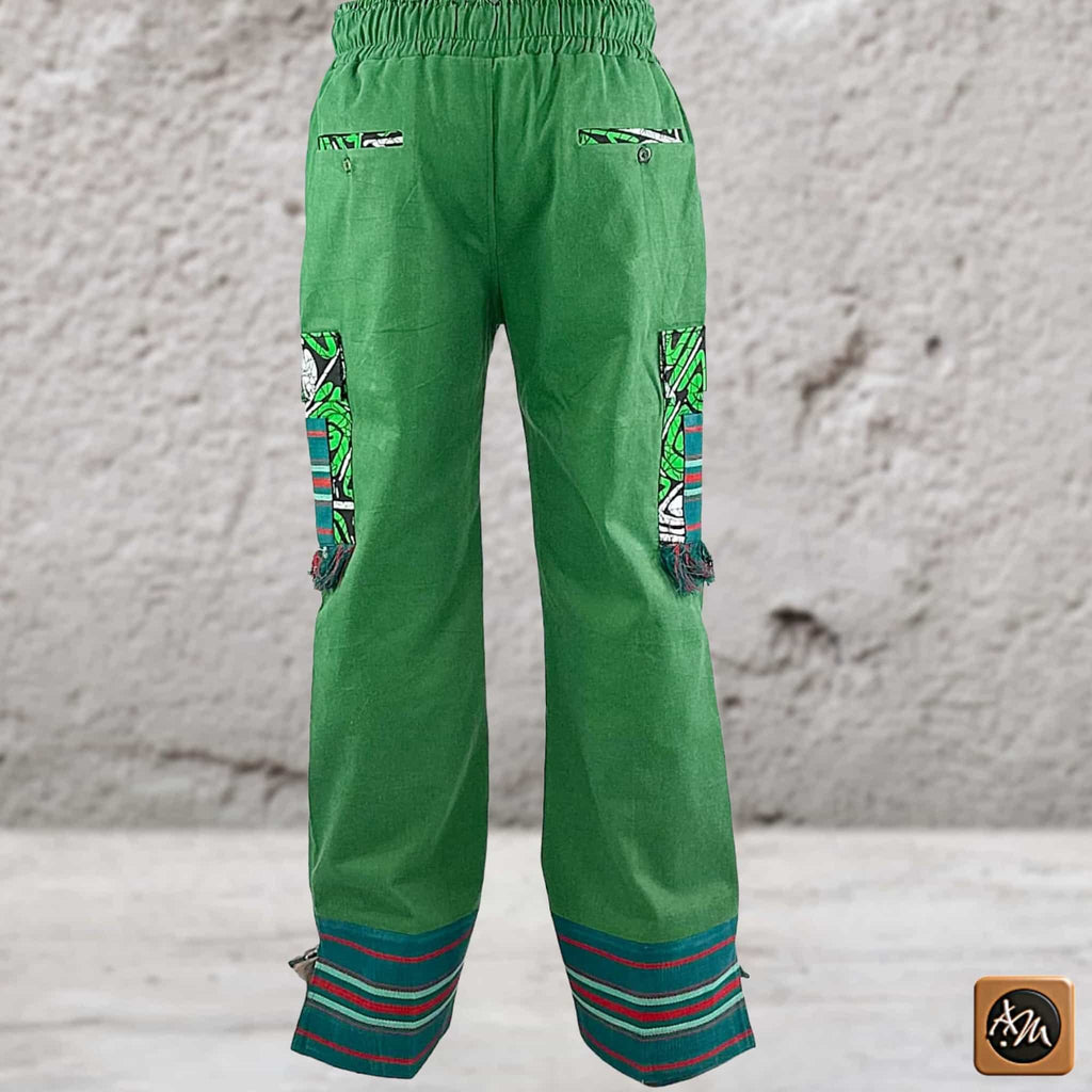 Ankara Cargo Men Pants, Ethnic Relaxed Wide Leg Trousers, African Striped Patchwork Bottoms