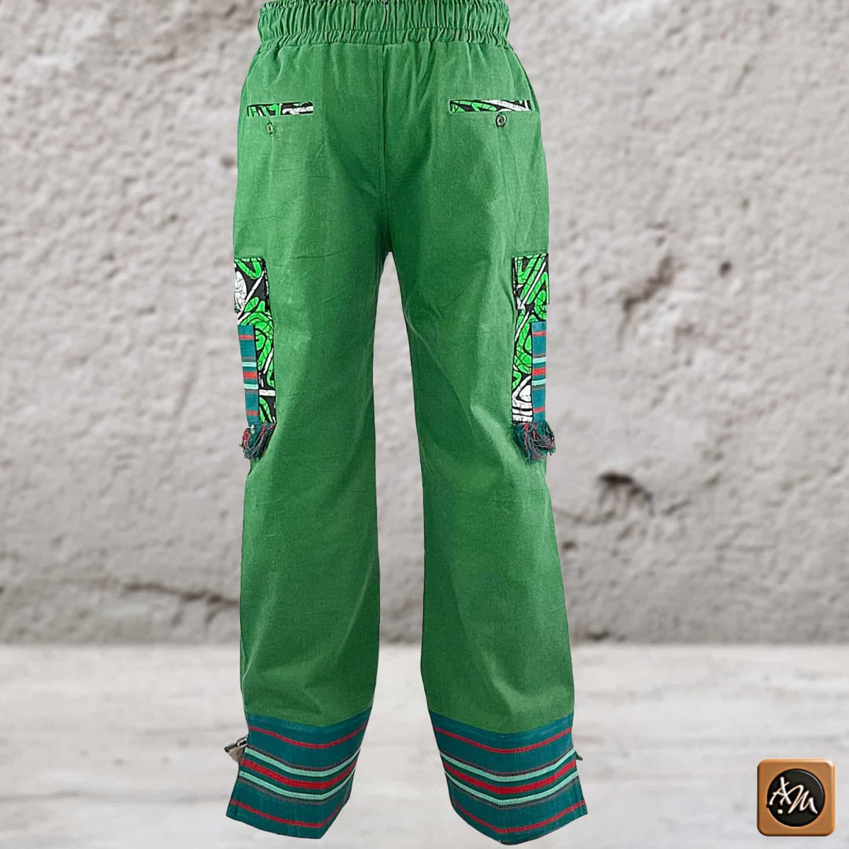 Ankara Cargo Men Pants, Ethnic Relaxed Wide Leg Trousers, African Striped Patchwork Bottoms