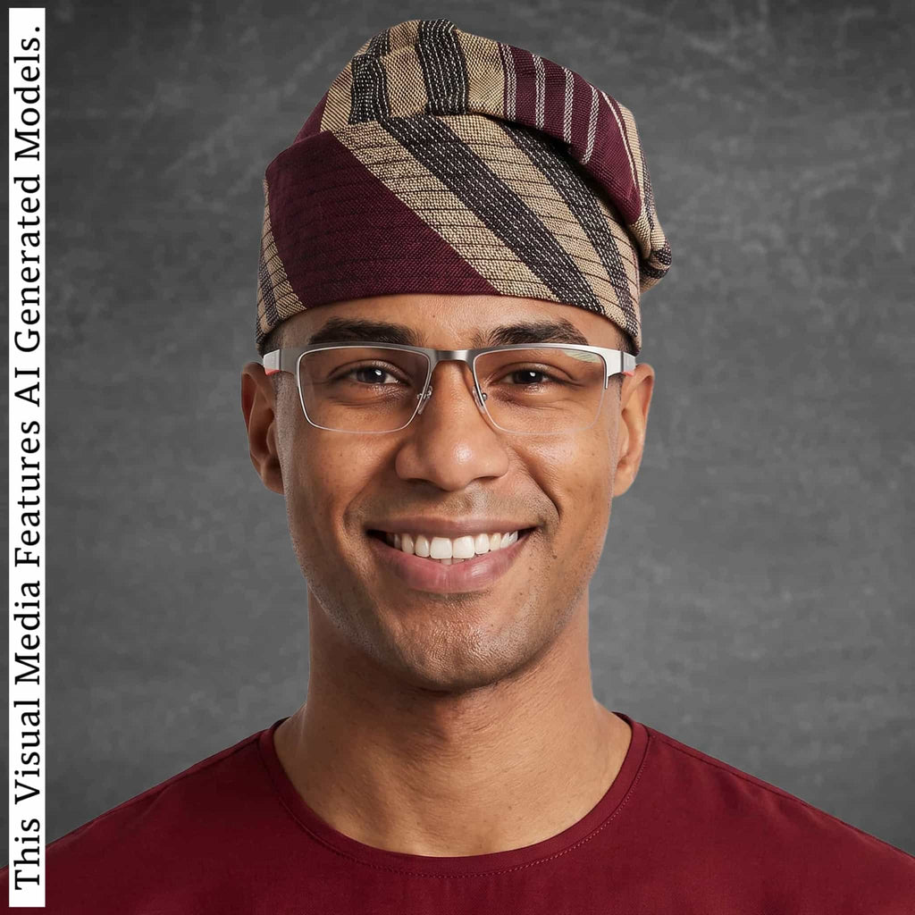 Yoruba Aso Oke Fila, Traditional Nigerian Ceremonial Headpiece, Tribal Gobi Cap