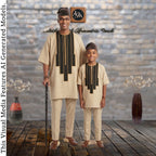 Father Son Matching Beige Dashiki Set, African Print Kaftan, Special Occasion Outfit