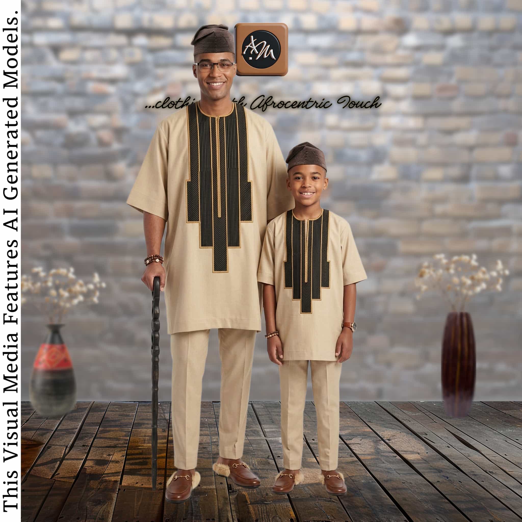 Father Son Matching Beige Dashiki Set, African Print Kaftan, Special Occasion Outfit