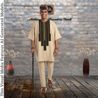 Father Son Matching Beige Dashiki Set, African Print Kaftan, Special Occasion Outfit