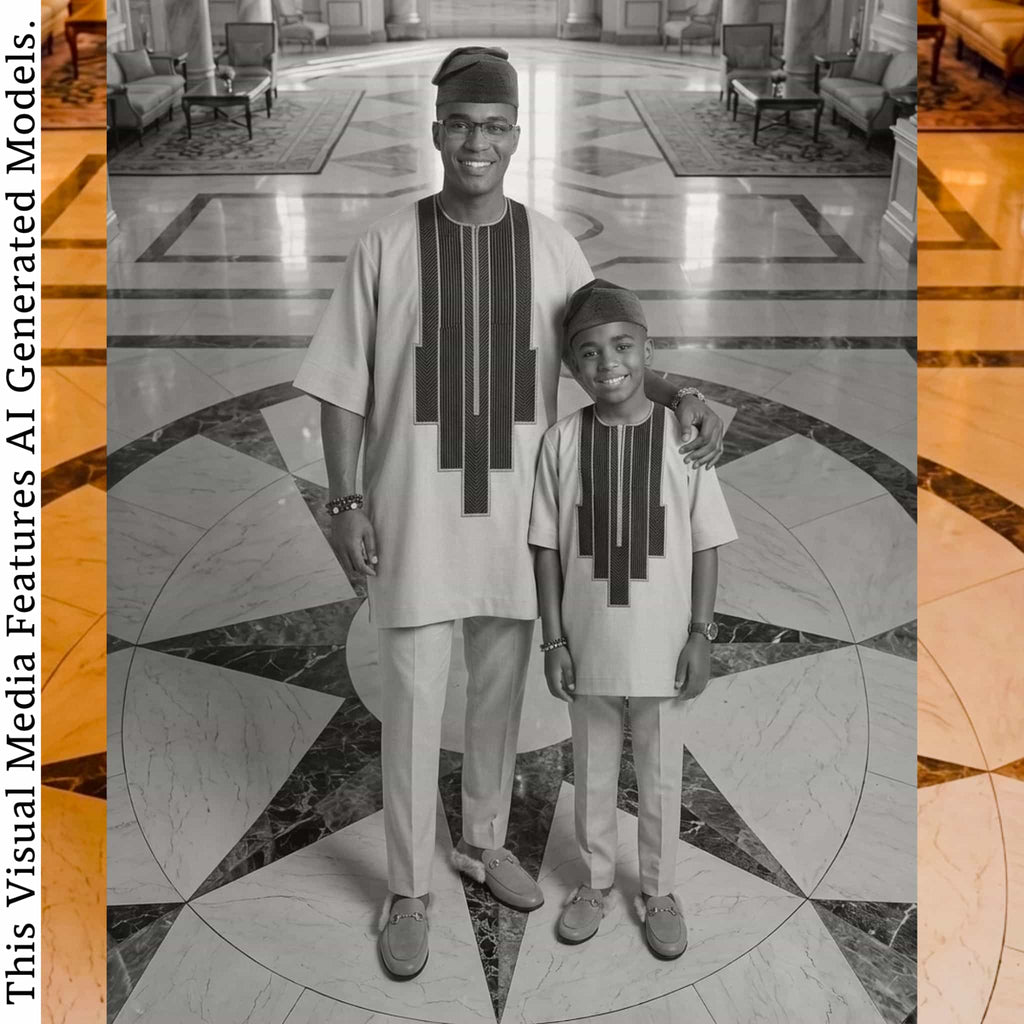 Father Son Matching Beige Dashiki Set, African Print Kaftan, Special Occasion Outfit