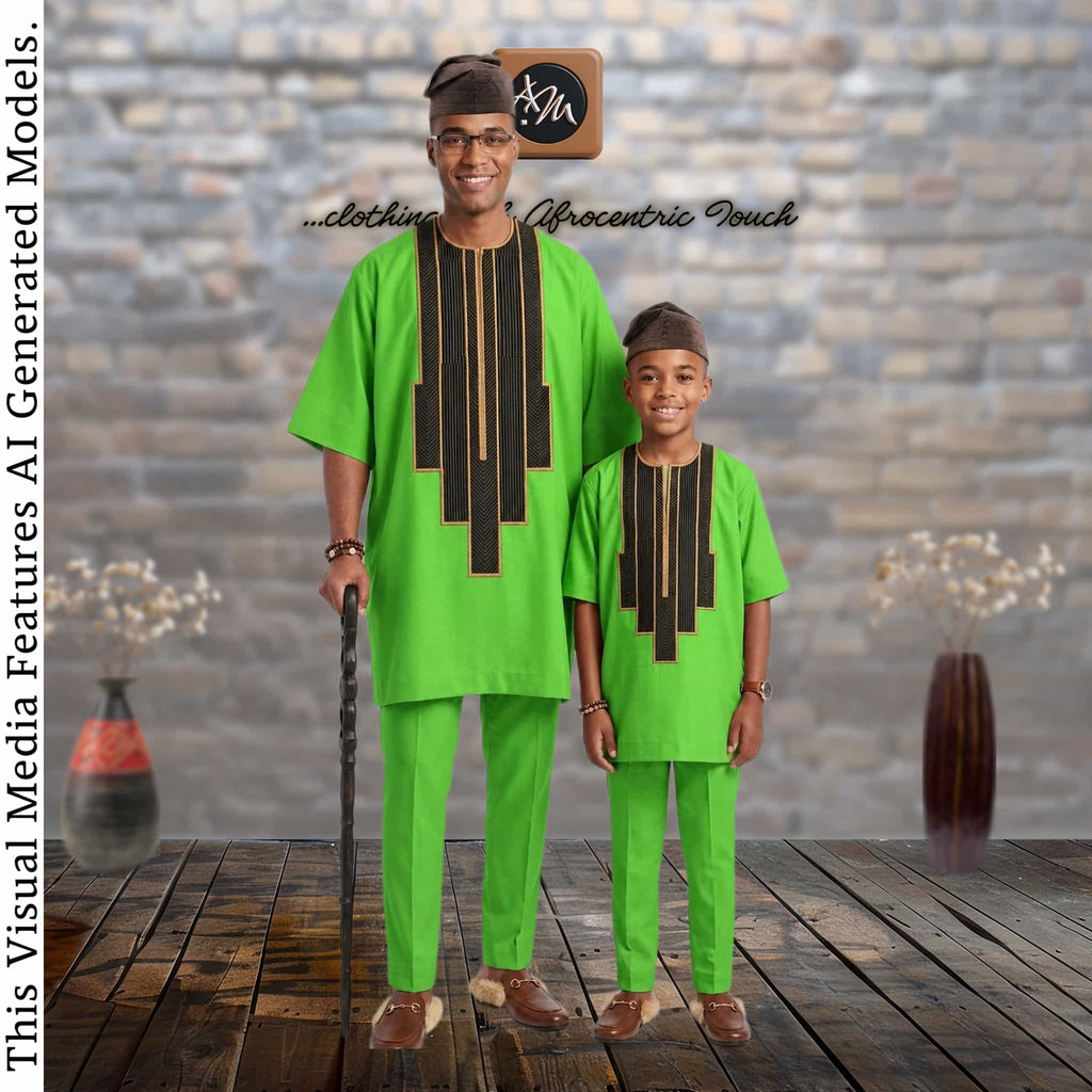 Father Son Matching Beige Dashiki Set, African Print Kaftan, Special Occasion Outfit
