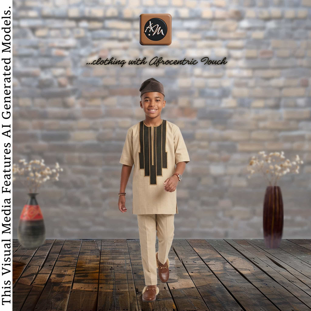 Father Son Matching Beige Dashiki Set, African Print Kaftan, Special Occasion Outfit