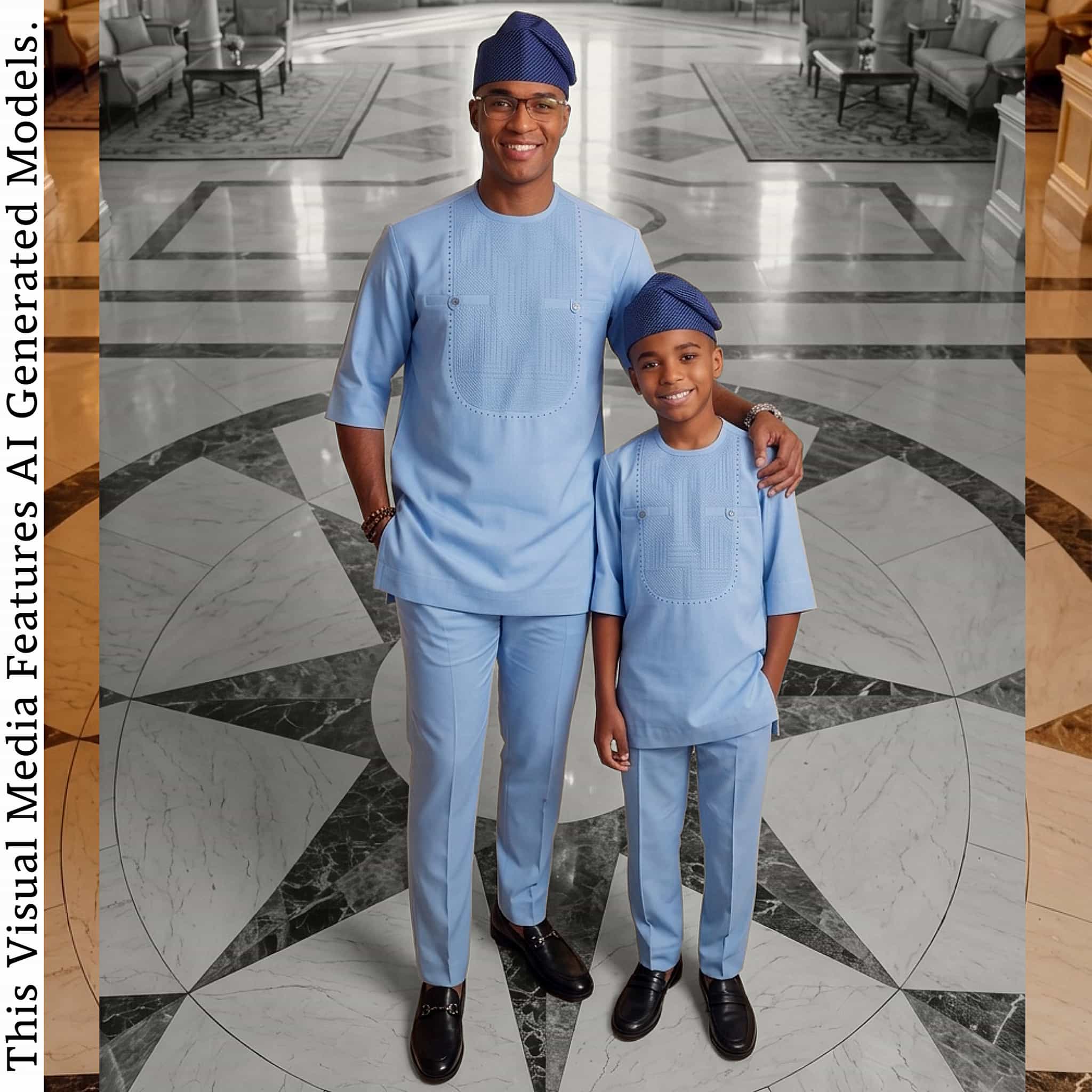 Father Son Matching Kaftan Set, African Print Two Piece, Nigerian Wedding Attire