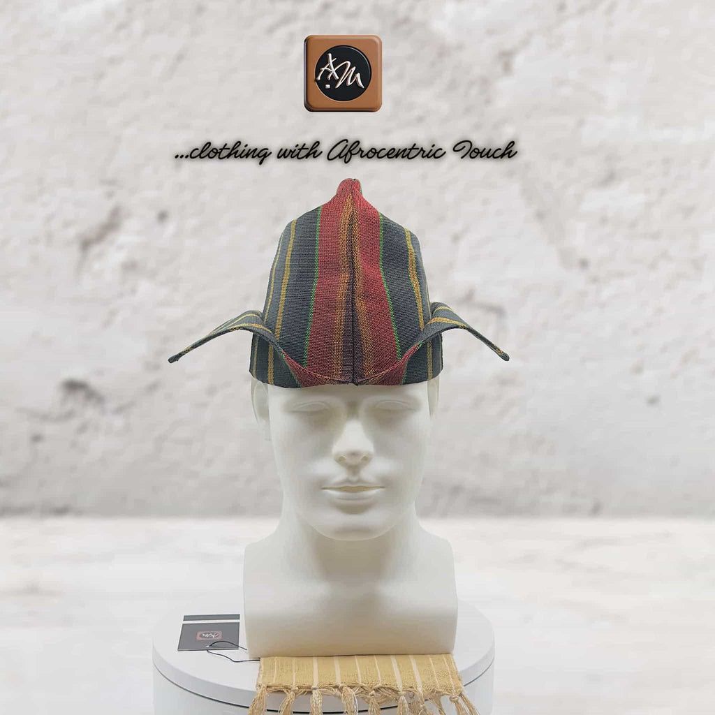 Striped Woven Yoruba Men's Cap, Traditional Abetiaja Wedding Hat