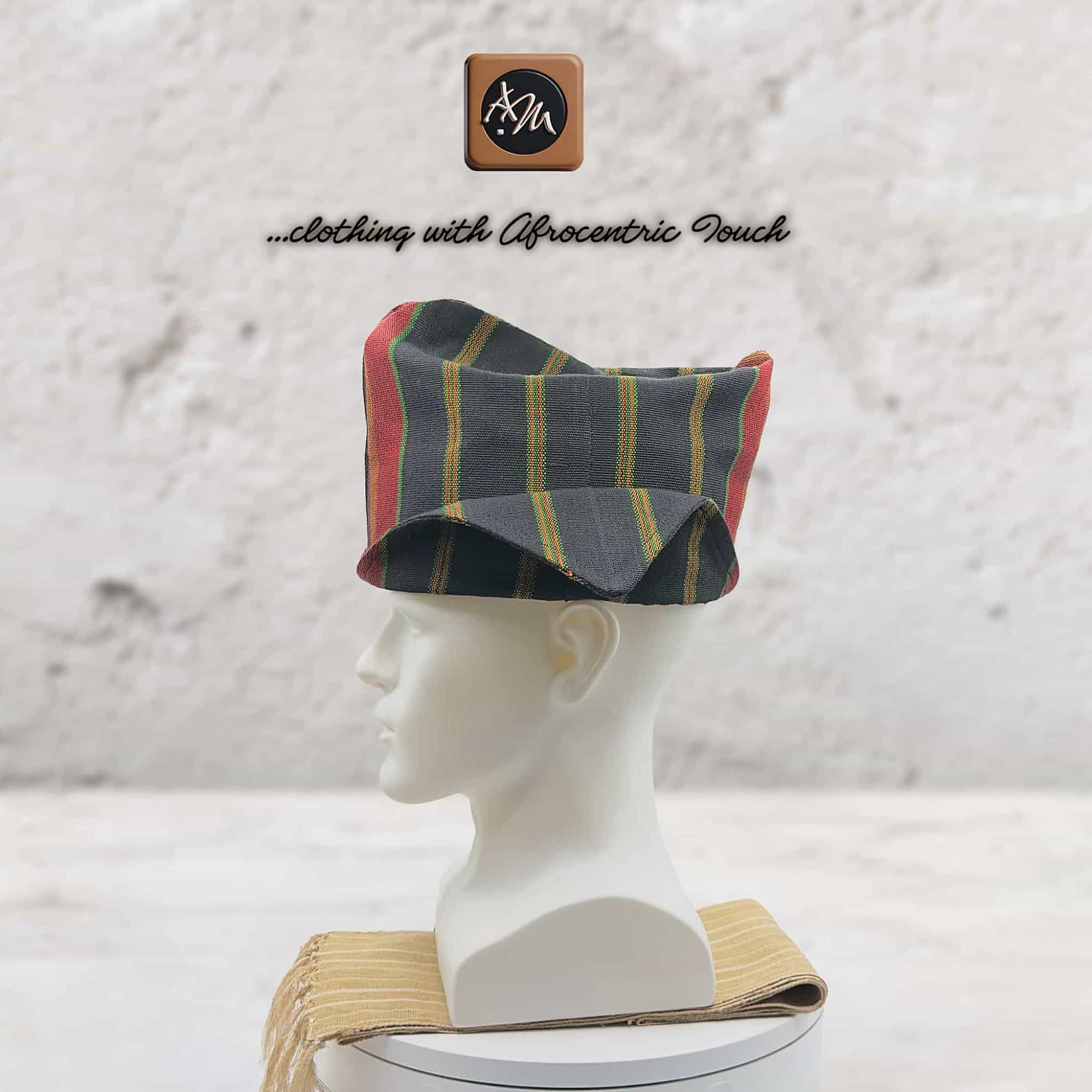 Striped Woven Yoruba Men's Cap, Traditional Abetiaja Wedding Hat