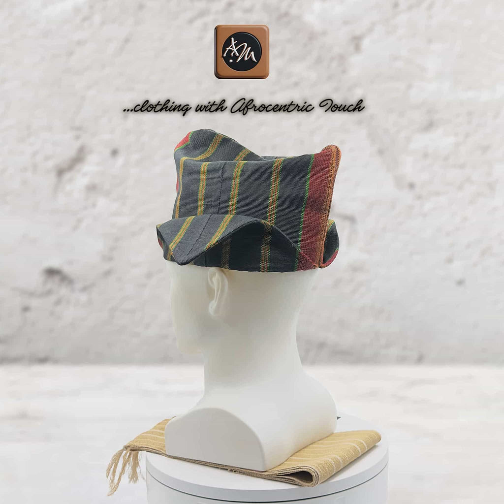 Striped Woven Yoruba Men's Cap, Traditional Abetiaja Wedding Hat