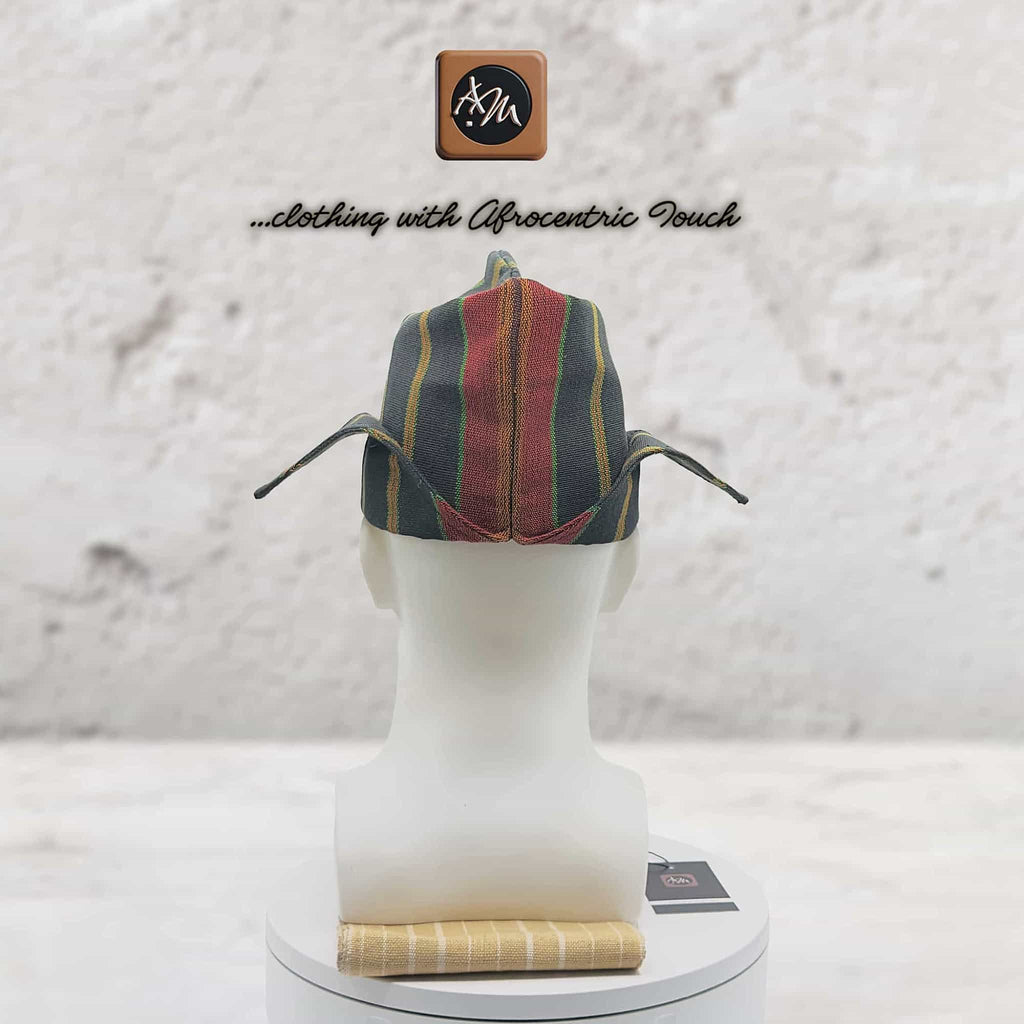 Striped Woven Yoruba Men's Cap, Traditional Abetiaja Wedding Hat