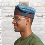 Green Rhinestone Embroidered Velvet Aso Oke Patched Yoruba Cap