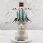 Traditional Yoruba Abetiaja Cap, Green Plaid Aso Oke mixed Velvet Style Hat
