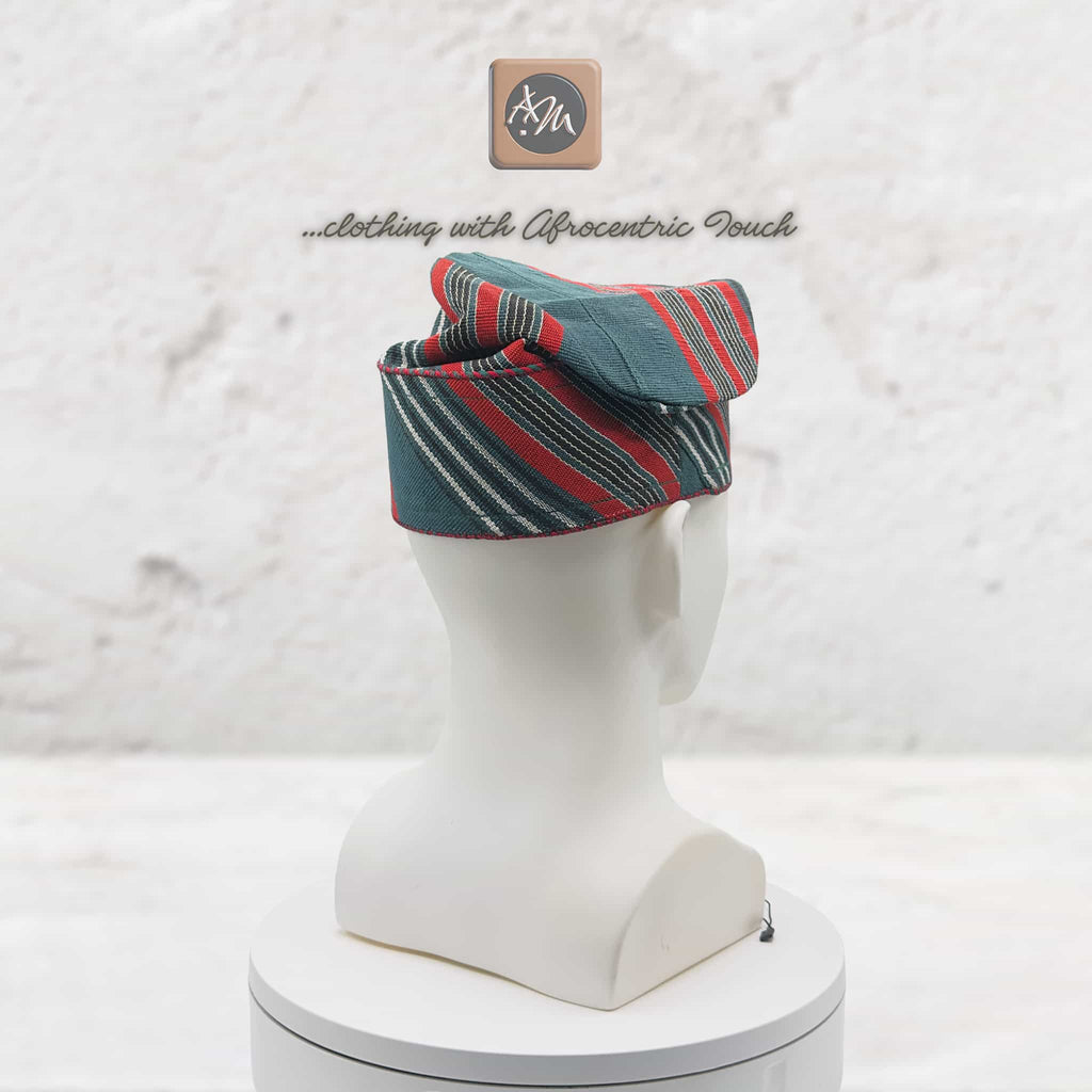 Handwoven Aso Oke Fila, Striped Yoruba Hat, Traditional Nigerian Cap, African Menswear