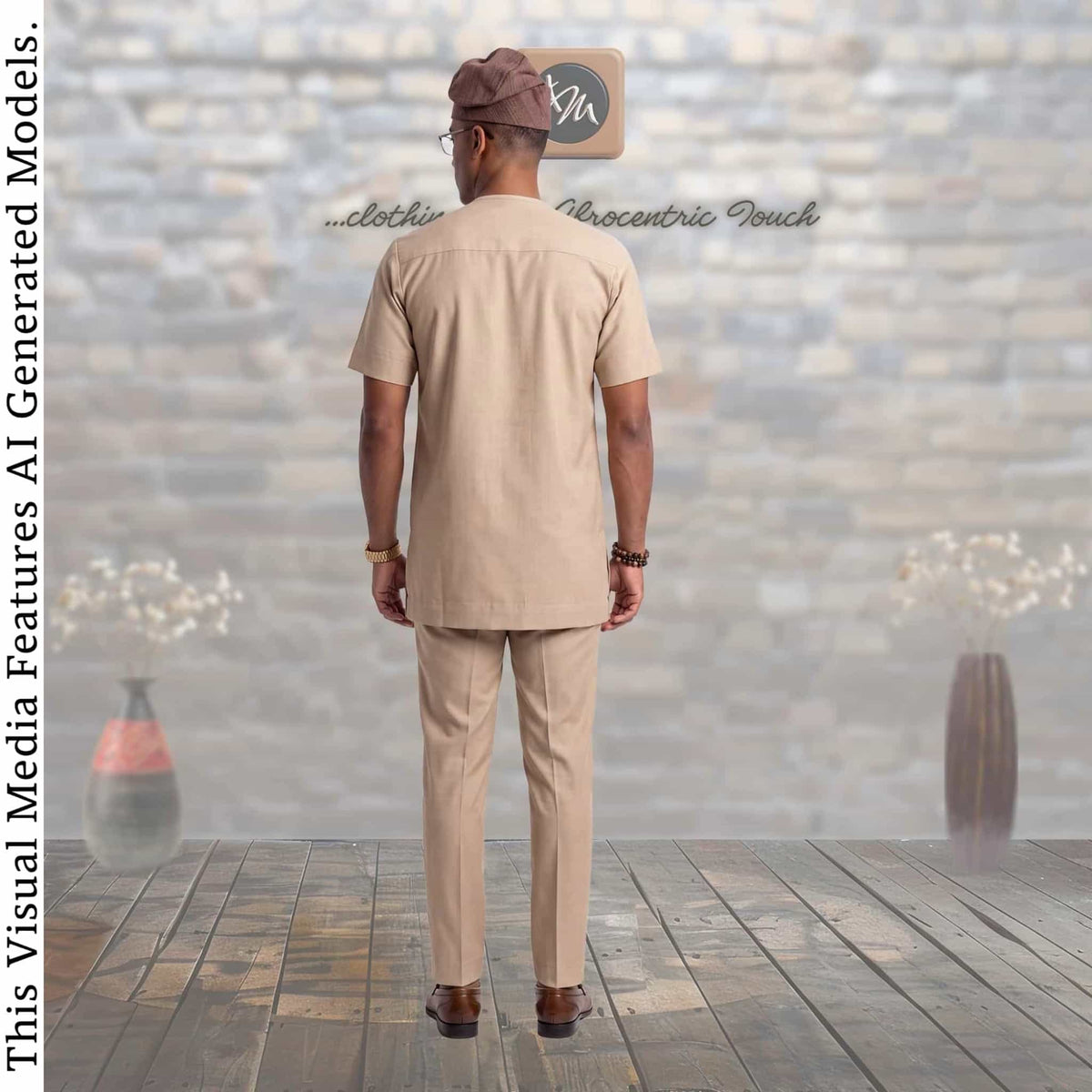 GroomsMen Cotton Kaftan Top and Trousers Set, Yoruba Aso Oke Fila Cap