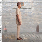 GroomsMen Cotton Kaftan Top and Trousers Set, Yoruba Aso Oke Fila Cap
