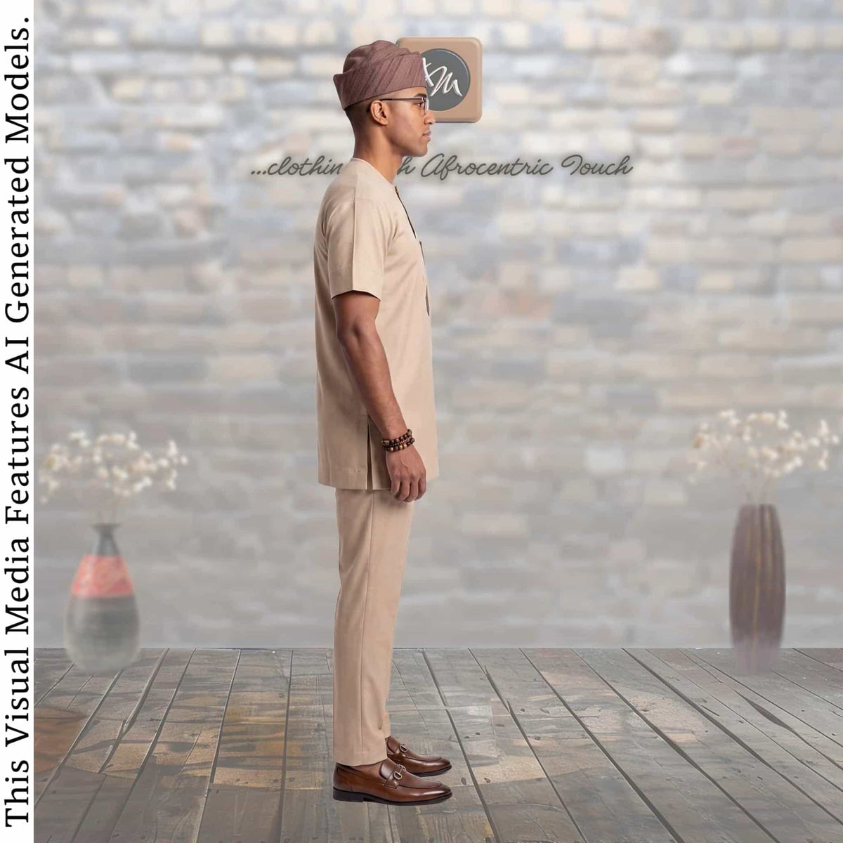 GroomsMen Cotton Kaftan Top and Trousers Set, Yoruba Aso Oke Fila Cap