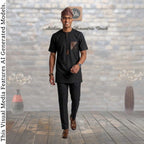 GroomsMen Cotton Kaftan Top and Trousers Set, Yoruba Aso Oke Fila Cap