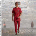 GroomsMen Cotton Kaftan Top and Trousers Set, Yoruba Aso Oke Fila Cap