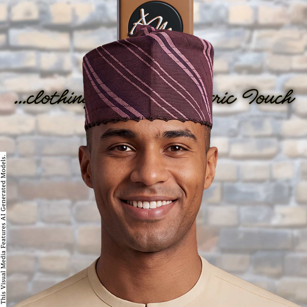 Handcrafted Maroon Tajia Cap, Aso Oke Mallam African Traditional Hat