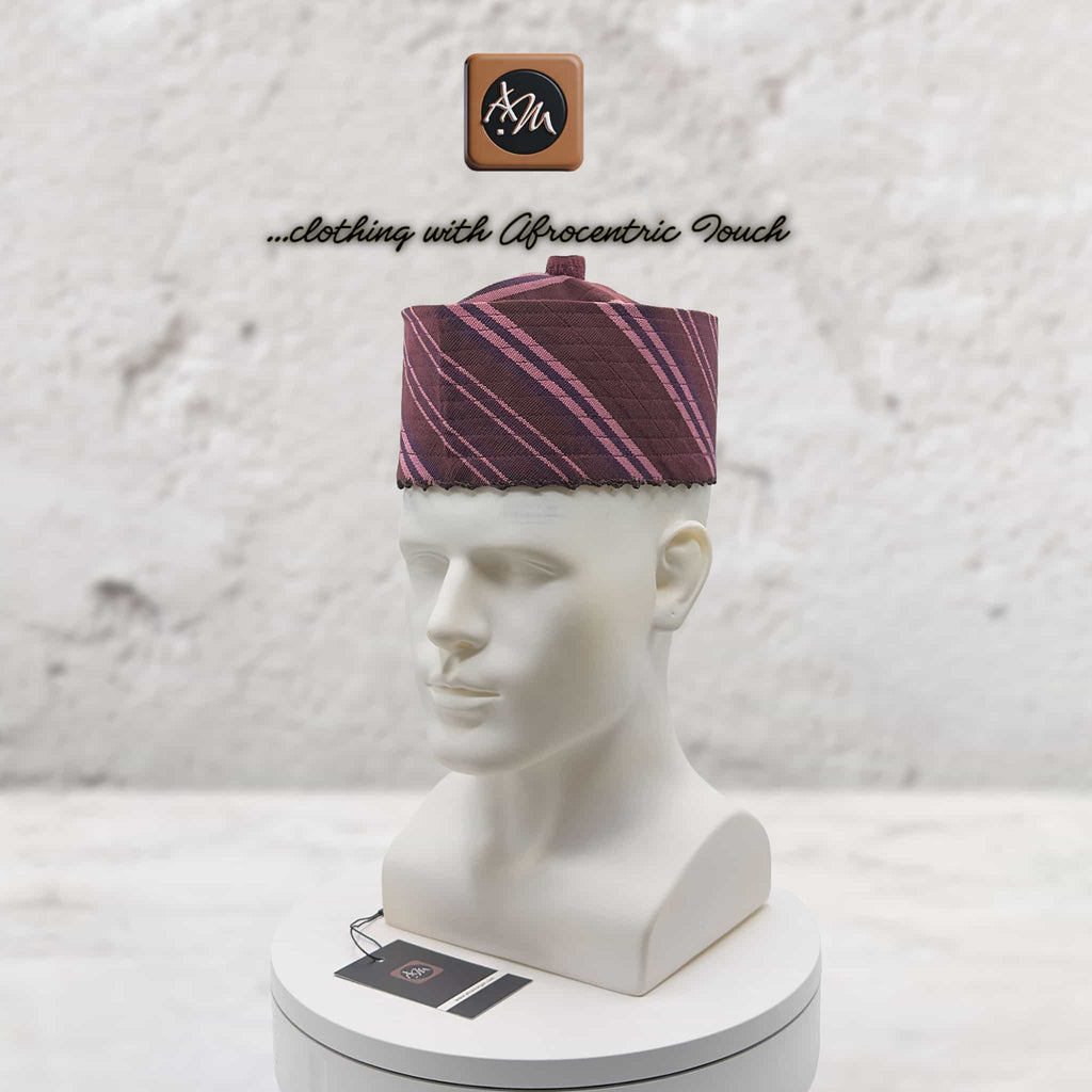 Handcrafted Maroon Tajia Cap, Aso Oke Mallam African Traditional Hat