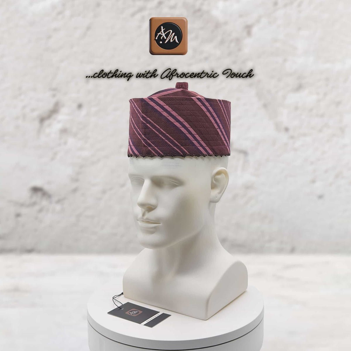 Handcrafted Maroon Tajia Cap, Aso Oke Mallam African Traditional Hat