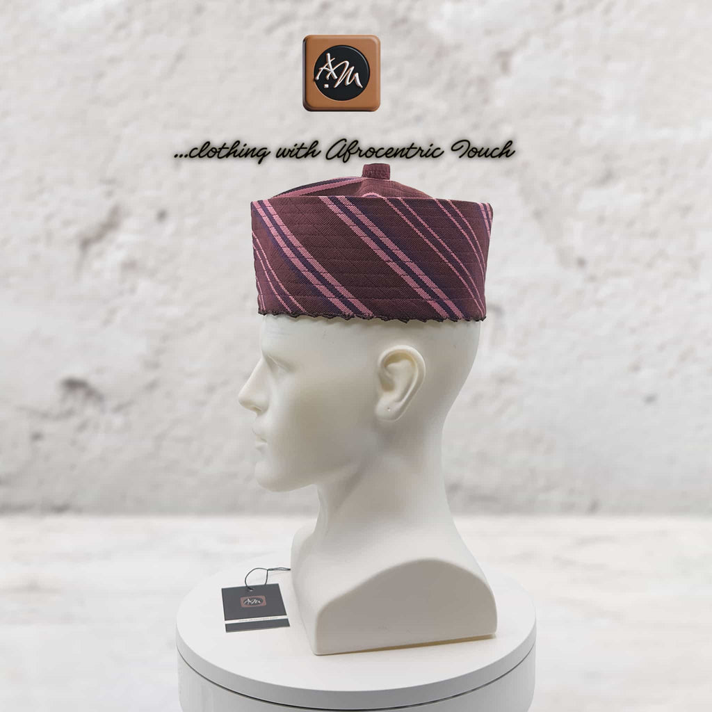 Handcrafted Maroon Tajia Cap, Aso Oke Mallam African Traditional Hat