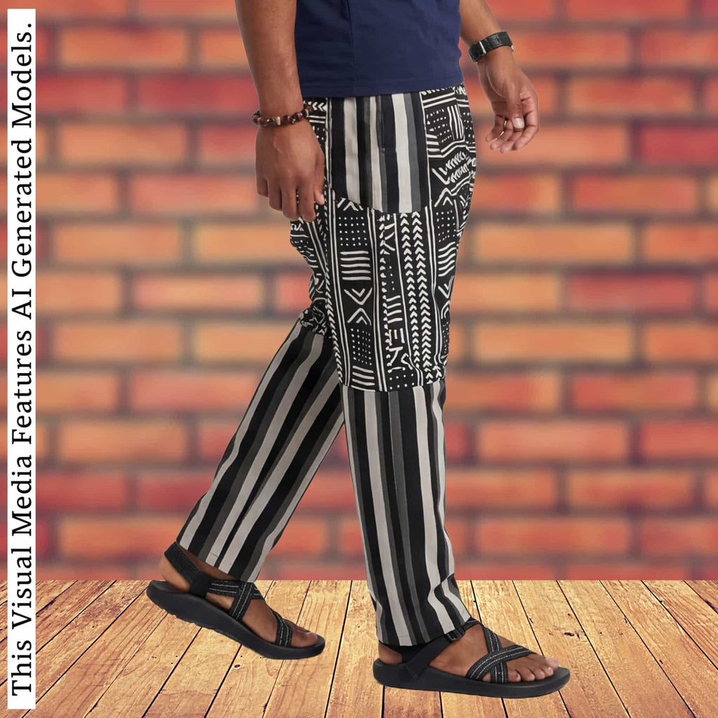 African Wax Print Harem Pants, Boho Trousers, Drop Crotch Aladdin Men's Ethnic Bottoms
