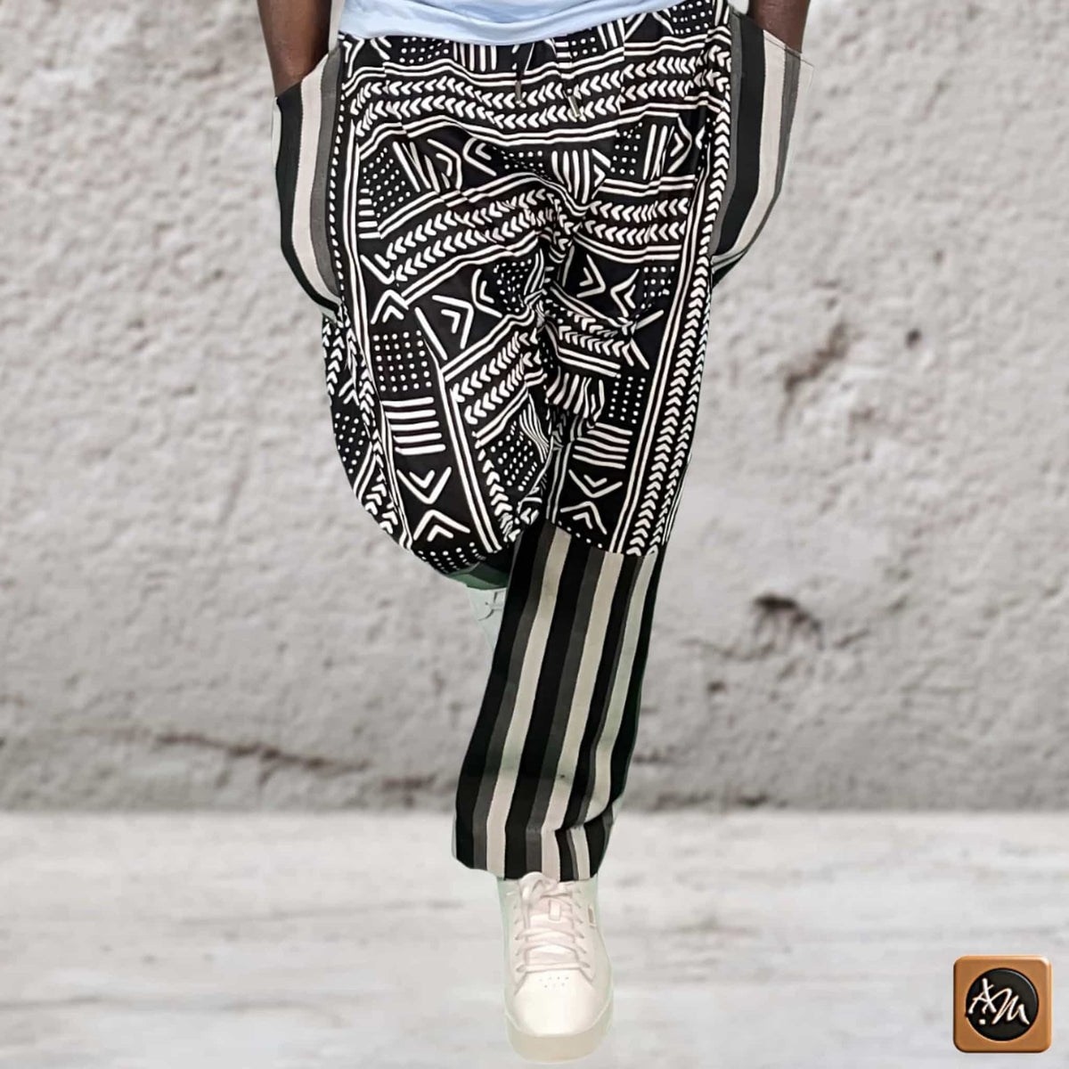 African Wax Print Harem Pants, Boho Trousers, Drop Crotch Aladdin Men's Ethnic Bottoms