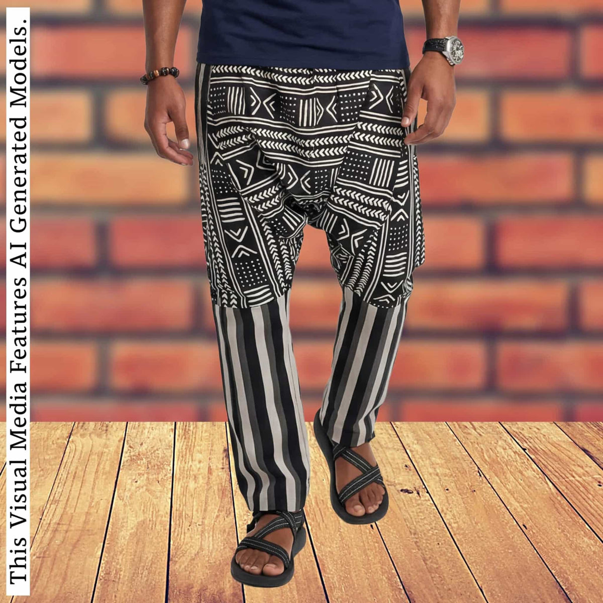 African Wax Print Harem Pants, Boho Trousers, Drop Crotch Aladdin Men's Ethnic Bottoms