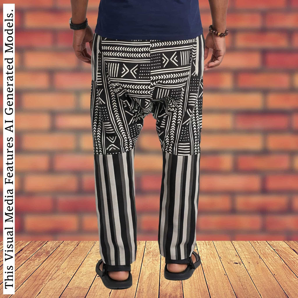 African Wax Print Harem Pants, Boho Trousers, Drop Crotch Aladdin Men's Ethnic Bottoms