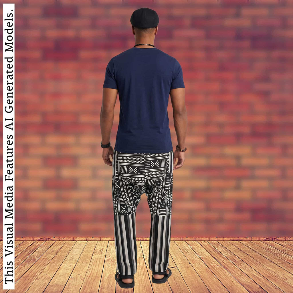 African Wax Print Harem Pants, Boho Trousers, Drop Crotch Aladdin Men's Ethnic Bottoms