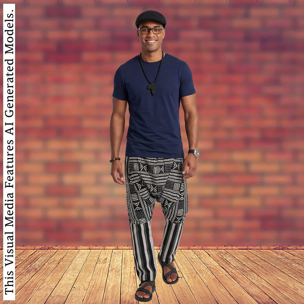 African Wax Print Harem Pants, Boho Trousers, Drop Crotch Aladdin Men's Ethnic Bottoms